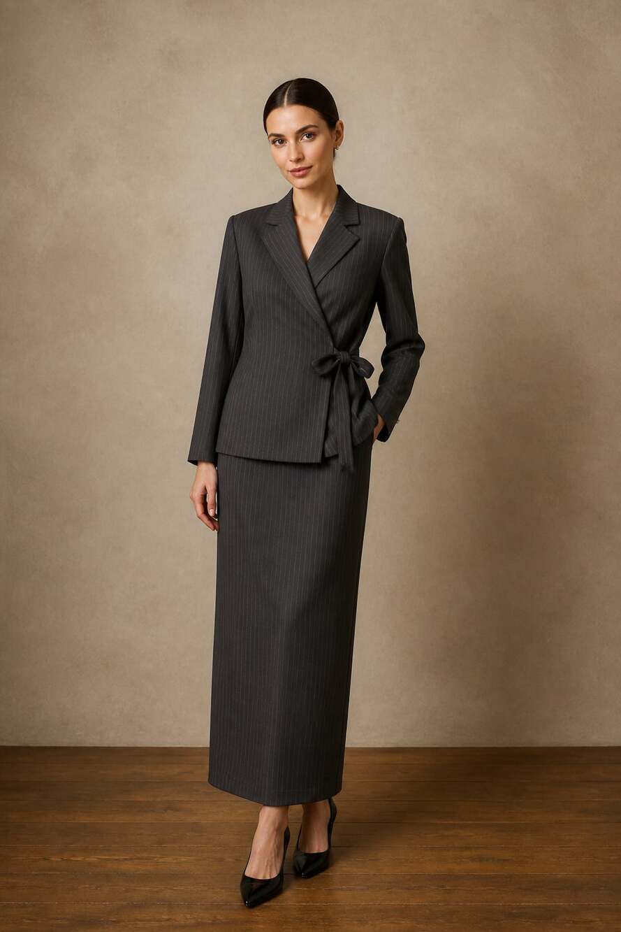Le Suit Women's 2 Piece Pinstripe Suit Set, Black, 16W